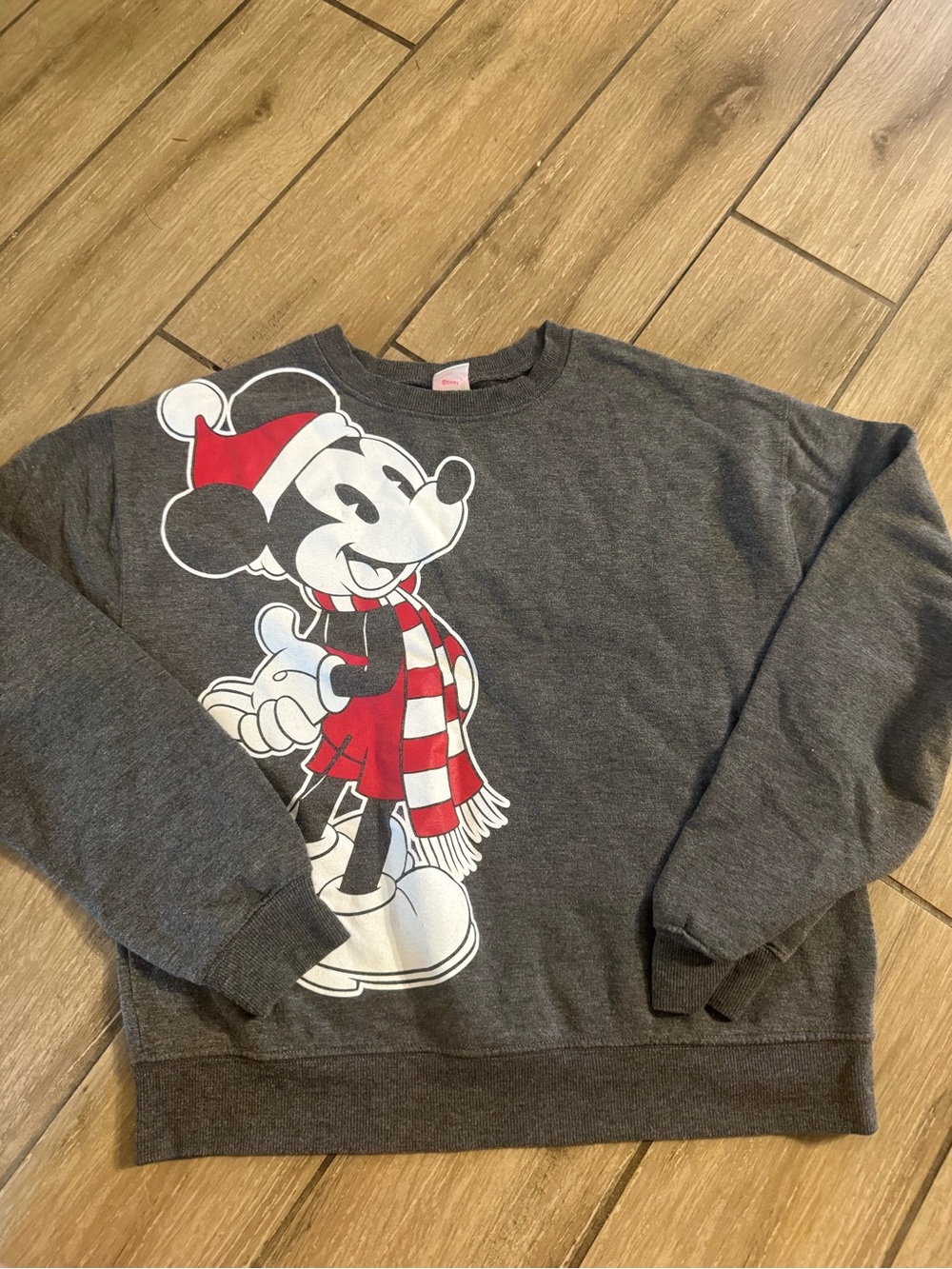 Disney Charcoal Crewneck Sweater with Red & White Mickey Graphic